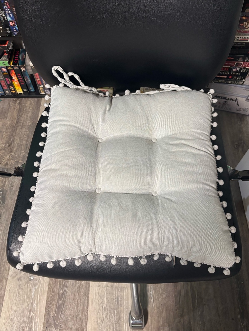 Light Gray Pom-Pom Seat Cushion